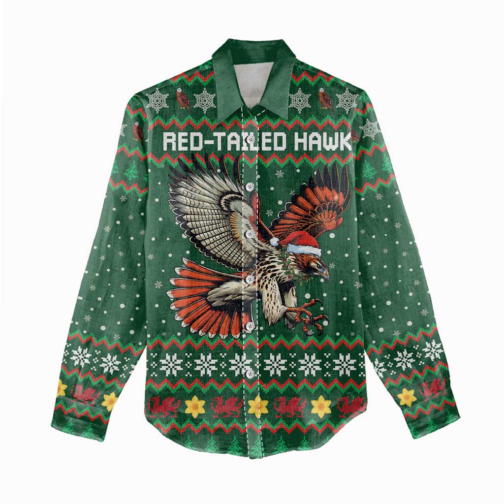 Personalized Radnorshire Wales Christmas Women Casual Shirt Red-Tailed Hawk Design - Wonder Print Shop