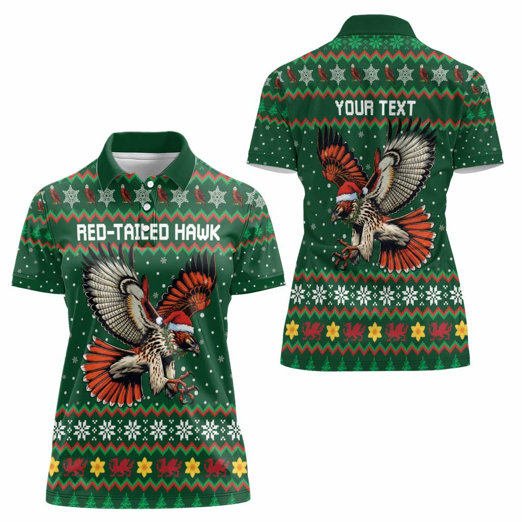 Personalized Radnorshire Wales Christmas Women Polo Shirt Red-Tailed Hawk Design - Wonder Print Shop