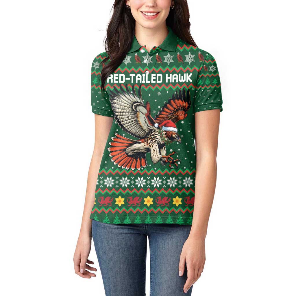 Personalized Radnorshire Wales Christmas Women Polo Shirt Red-Tailed Hawk Design - Wonder Print Shop