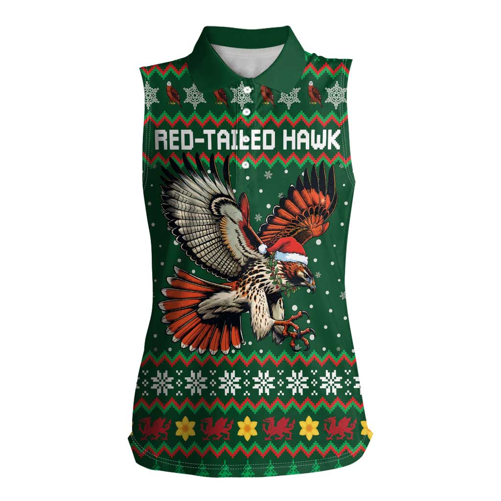 Personalized Radnorshire Wales Christmas Women Sleeveless Polo Shirt Red-Tailed Hawk Design - Wonder Print Shop