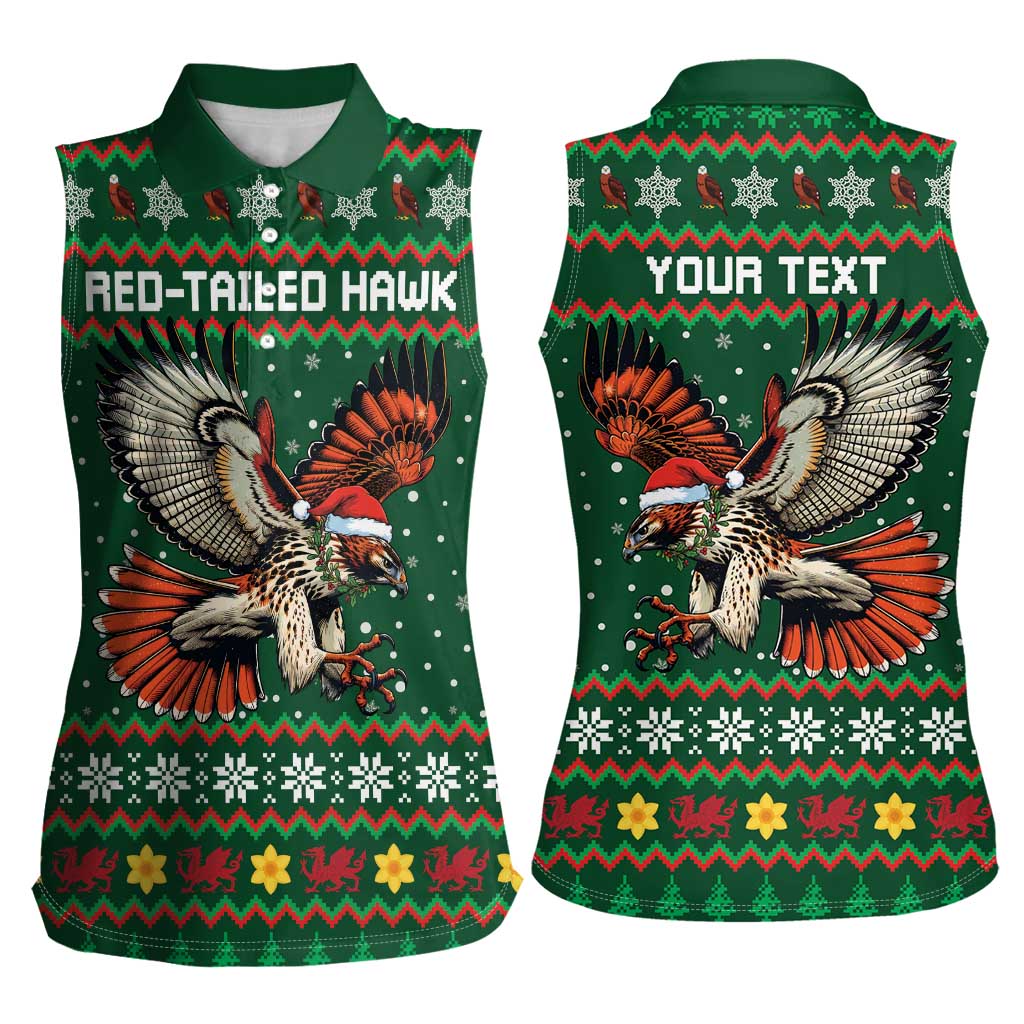 Personalized Radnorshire Wales Christmas Women Sleeveless Polo Shirt Red-Tailed Hawk Design - Wonder Print Shop