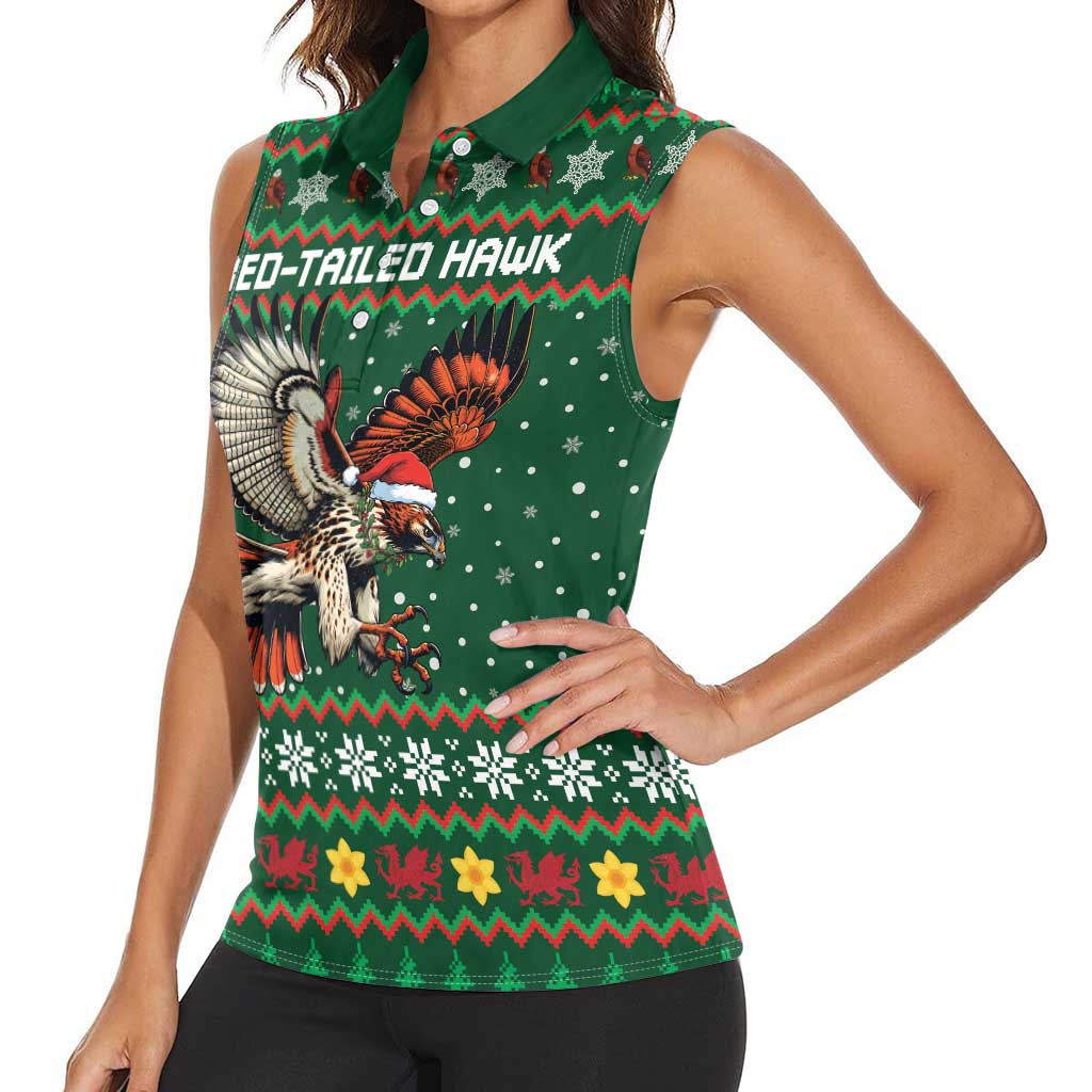 Personalized Radnorshire Wales Christmas Women Sleeveless Polo Shirt Red-Tailed Hawk Design - Wonder Print Shop