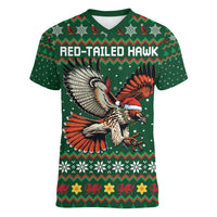 Personalized Radnorshire Wales Christmas Women V-Neck T-Shirt Red-Tailed Hawk Design - Wonder Print Shop