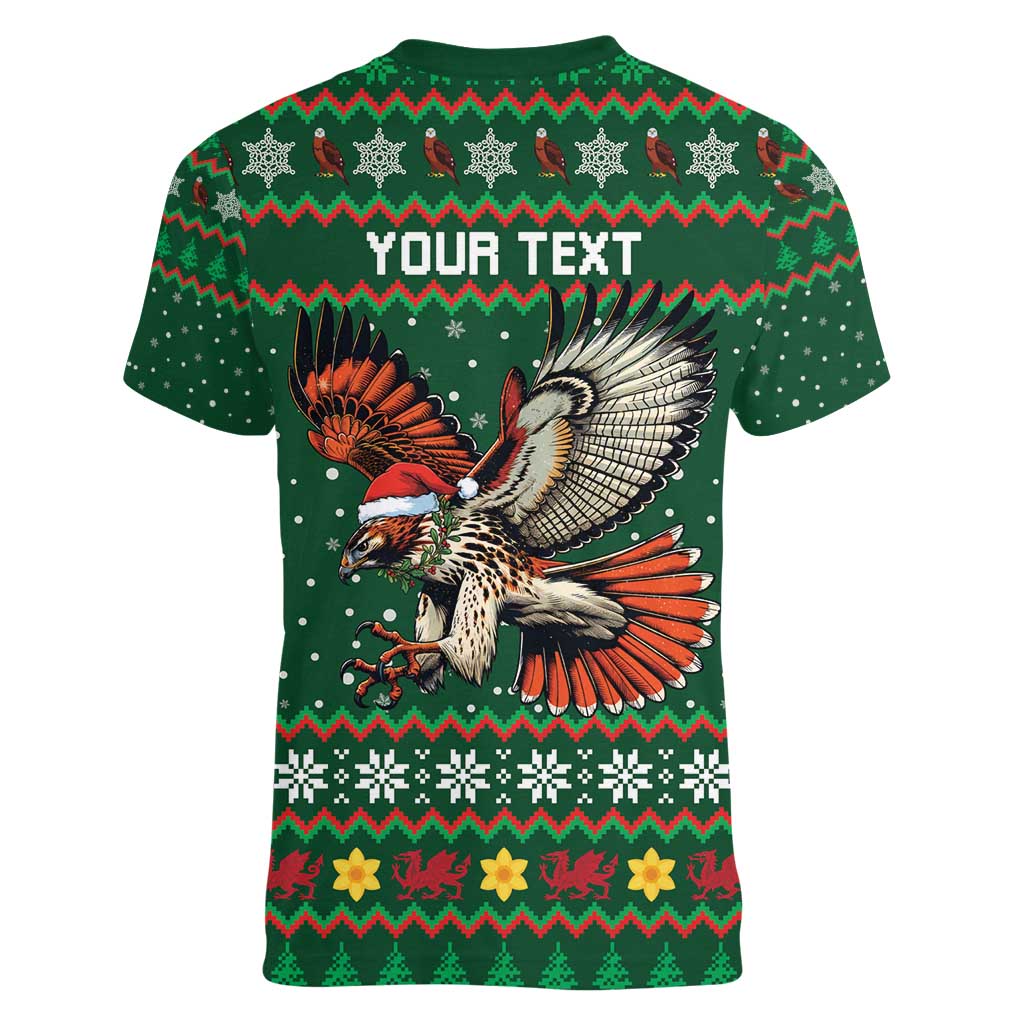 Personalized Radnorshire Wales Christmas Women V-Neck T-Shirt Red-Tailed Hawk Design - Wonder Print Shop
