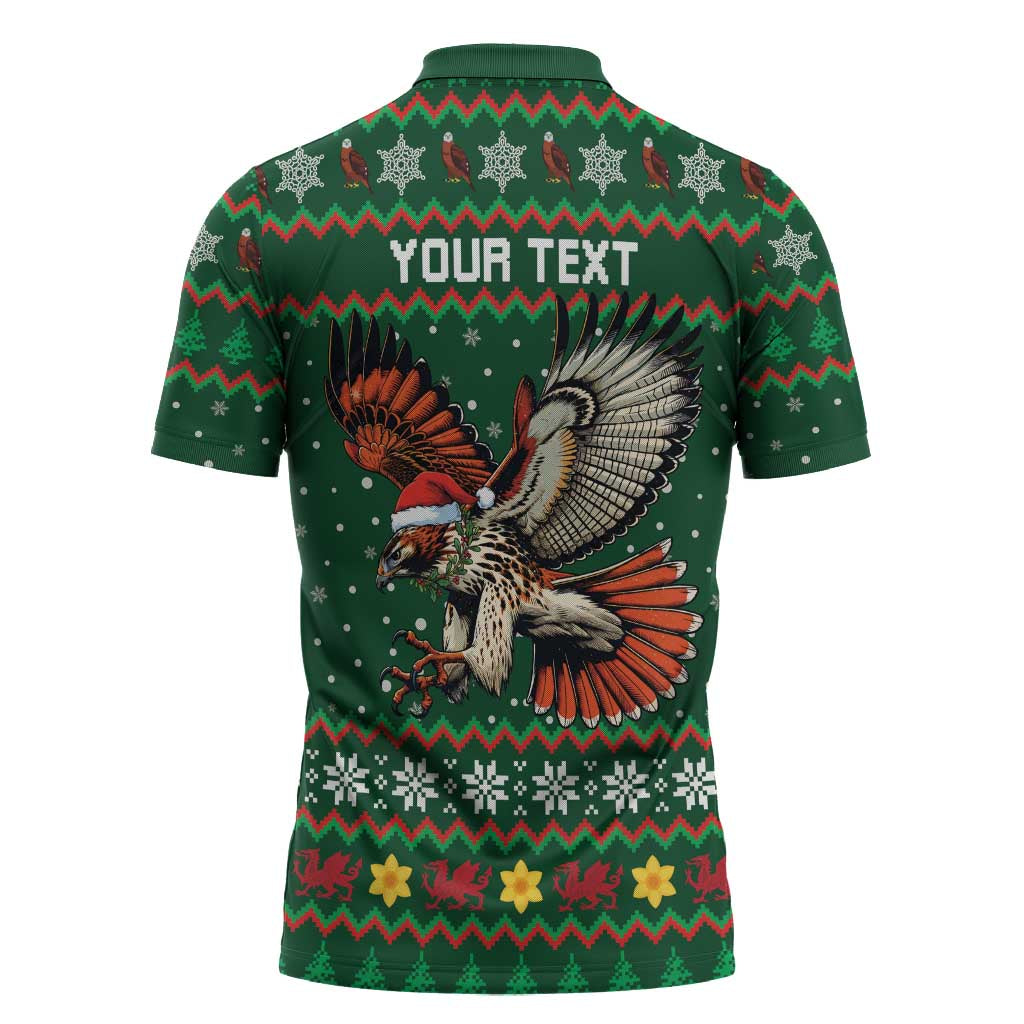 Personalized Radnorshire Wales Christmas Zipper Polo Shirt Red-Tailed Hawk Design - Wonder Print Shop