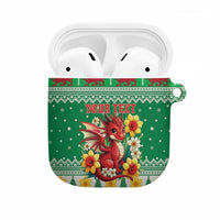 Personalized Wales Christmas AirPods Case Cute Red Welsh Dragon and Daffodils - Wonder Print Shop