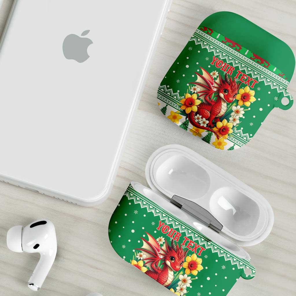 Personalized Wales Christmas AirPods Case Cute Red Welsh Dragon and Daffodils - Wonder Print Shop