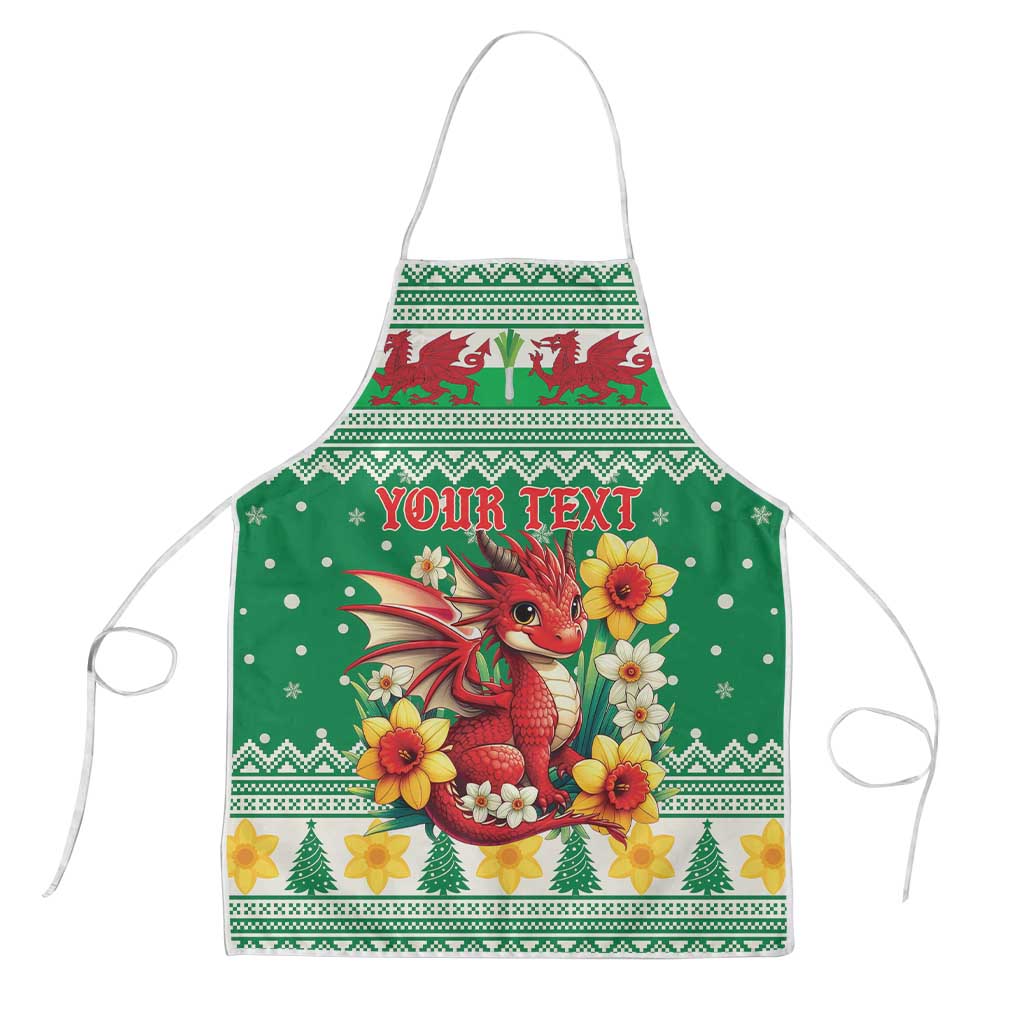 Personalized Wales Christmas Apron Cute Red Welsh Dragon and Daffodils - Wonder Print Shop