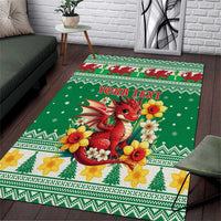 Personalized Wales Christmas Area Rug Cute Red Welsh Dragon and Daffodils - Wonder Print Shop