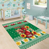 Personalized Wales Christmas Area Rug Cute Red Welsh Dragon and Daffodils - Wonder Print Shop