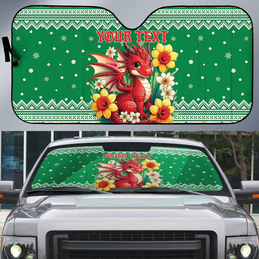 Personalized Wales Christmas Auto Sun Shade Cute Red Welsh Dragon and Daffodils - Wonder Print Shop