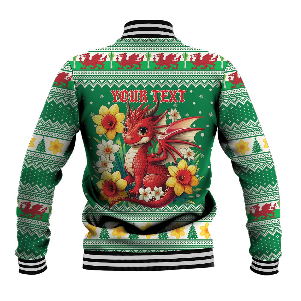 Personalized Wales Christmas Baseball Jacket Cute Red Welsh Dragon and Daffodils - Wonder Print Shop