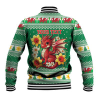 Personalized Wales Christmas Baseball Jacket Cute Red Welsh Dragon and Daffodils - Wonder Print Shop