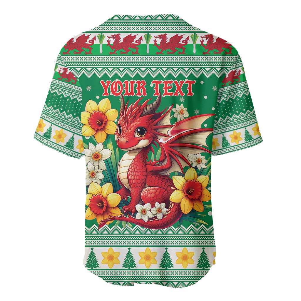 Personalized Wales Christmas Baseball Jersey Cute Red Welsh Dragon and Daffodils - Wonder Print Shop