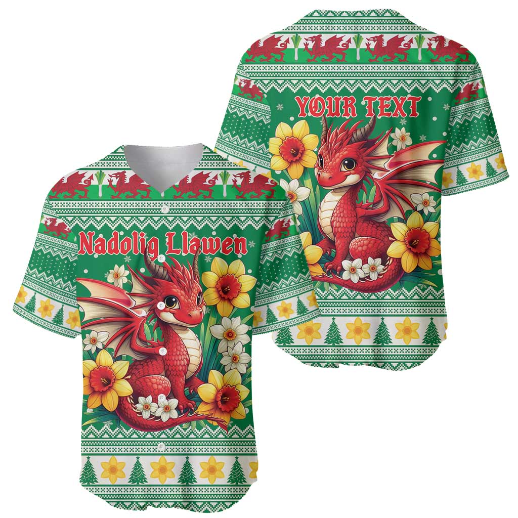 Personalized Wales Christmas Baseball Jersey Cute Red Welsh Dragon and Daffodils - Wonder Print Shop