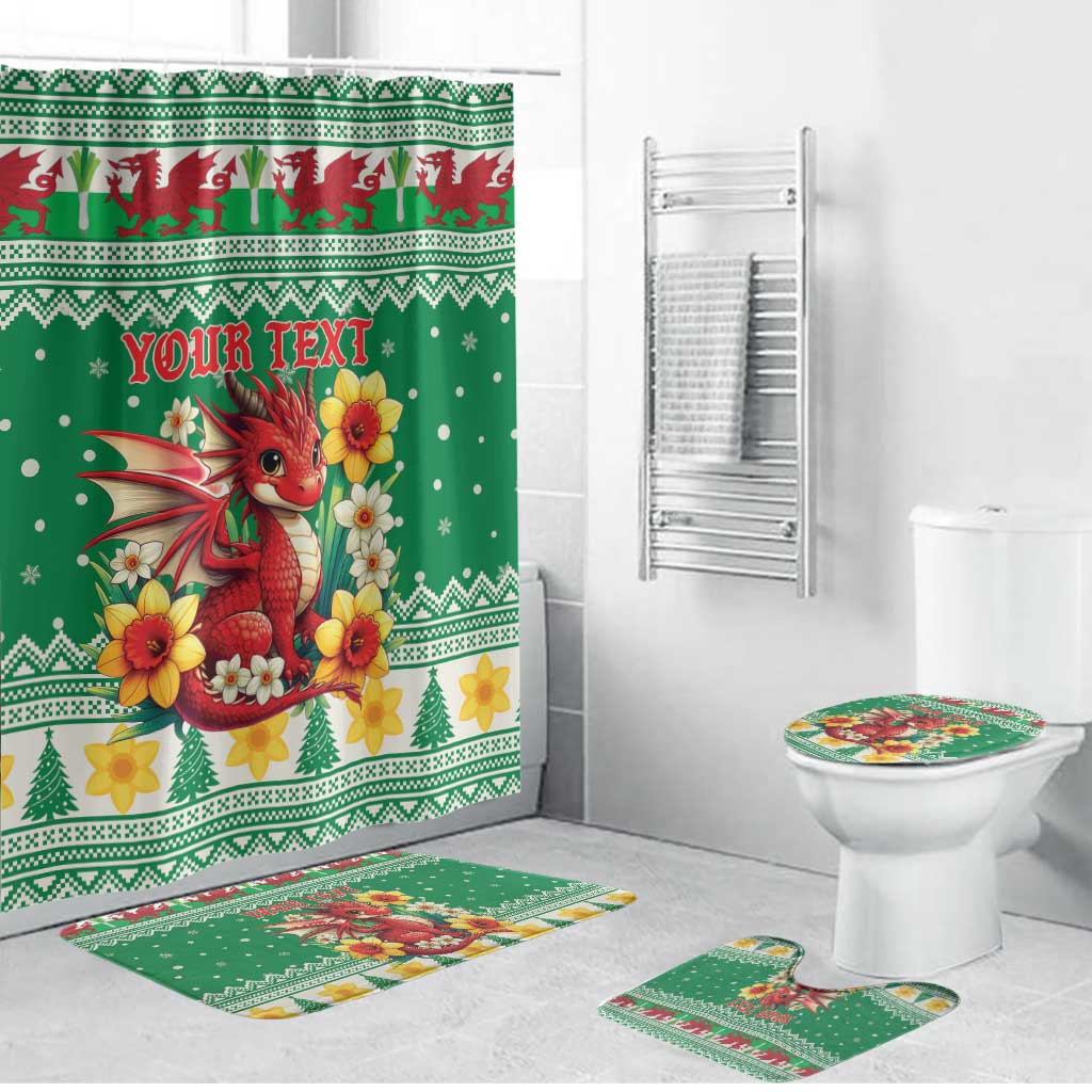 Personalized Wales Christmas Bathroom Set Cute Red Welsh Dragon and Daffodils - Wonder Print Shop