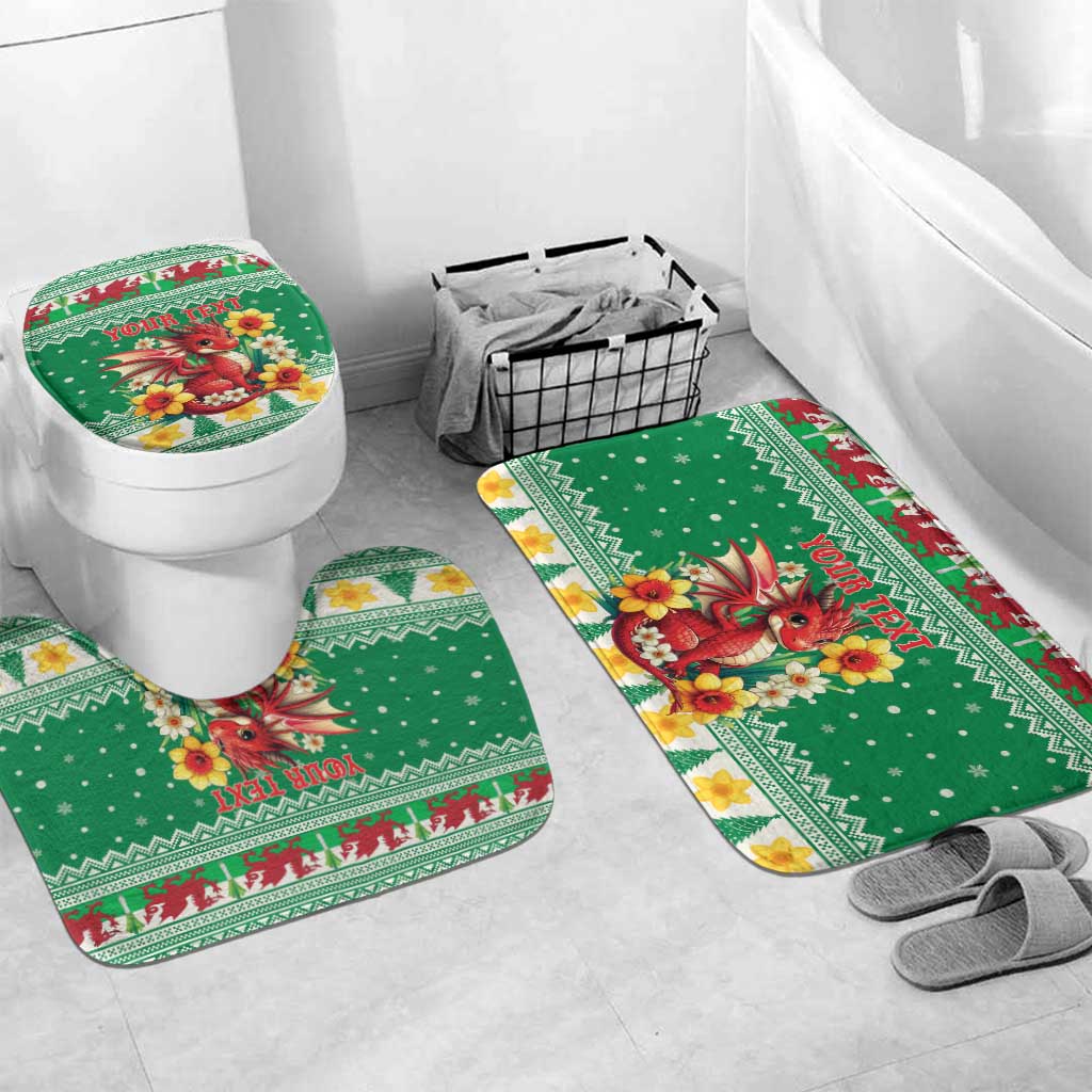 Personalized Wales Christmas Bathroom Set Cute Red Welsh Dragon and Daffodils - Wonder Print Shop