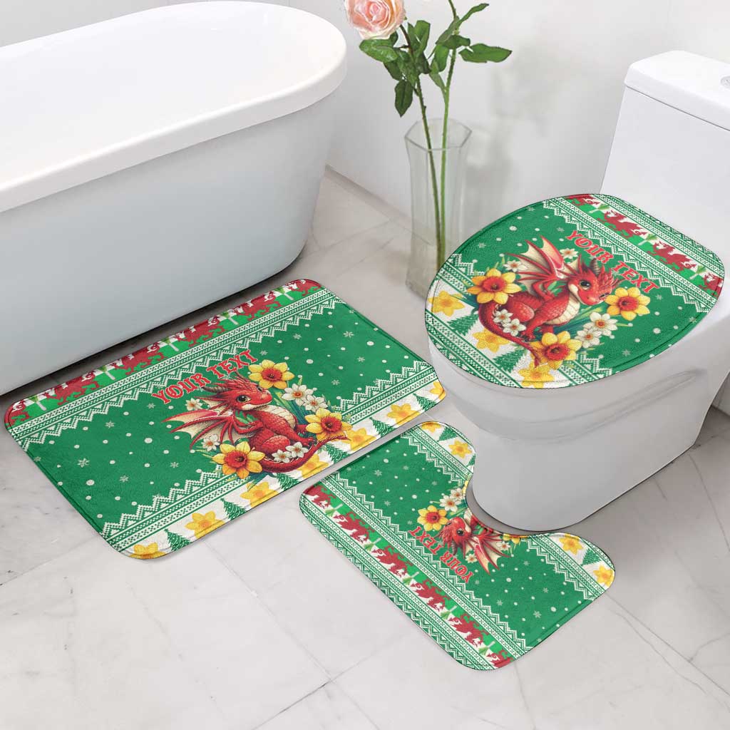 Personalized Wales Christmas Bathroom Set Cute Red Welsh Dragon and Daffodils - Wonder Print Shop