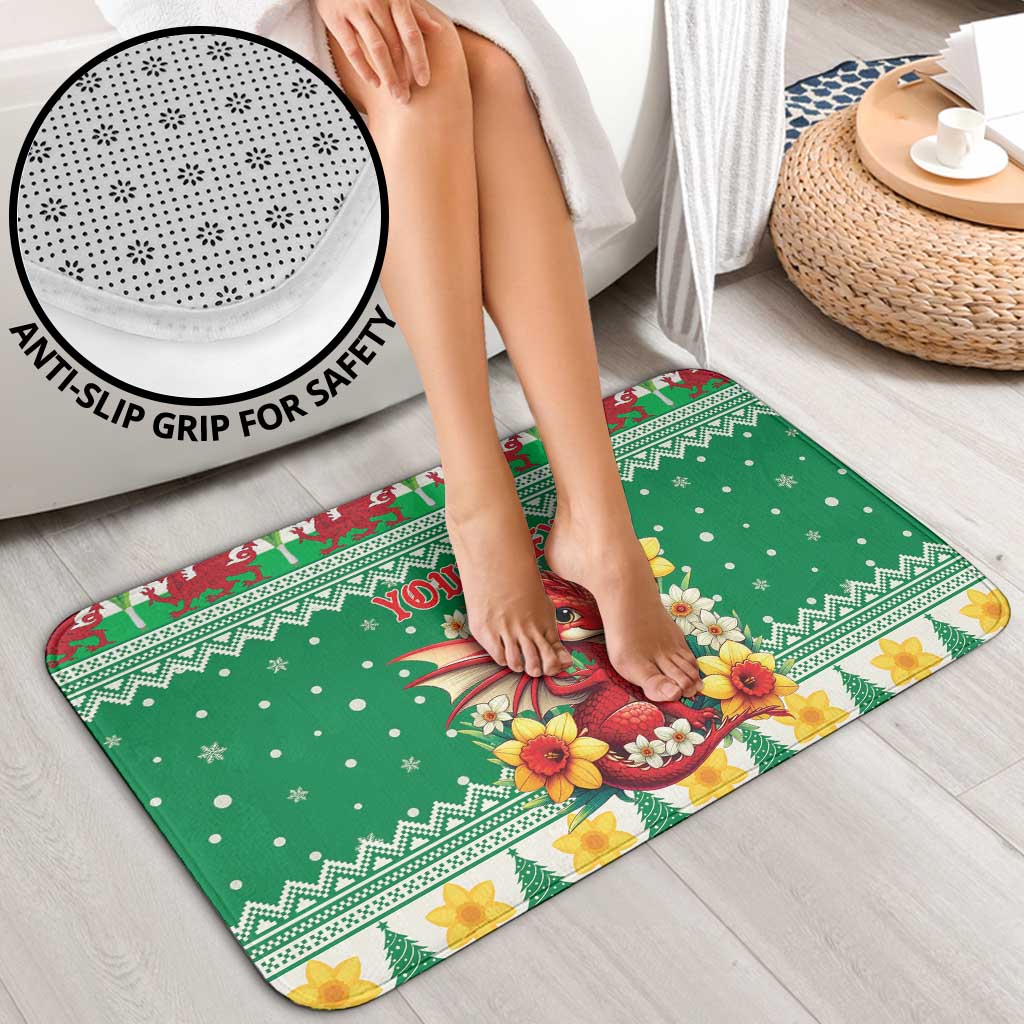 Personalized Wales Christmas Bathroom Set Cute Red Welsh Dragon and Daffodils - Wonder Print Shop