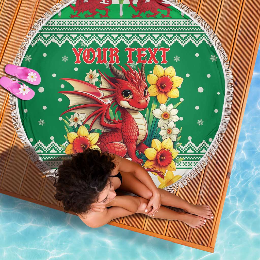 Personalized Wales Christmas Beach Blanket Cute Red Welsh Dragon and Daffodils - Wonder Print Shop