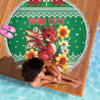 Personalized Wales Christmas Beach Blanket Cute Red Welsh Dragon and Daffodils - Wonder Print Shop