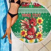 Personalized Wales Christmas Beach Blanket Cute Red Welsh Dragon and Daffodils - Wonder Print Shop