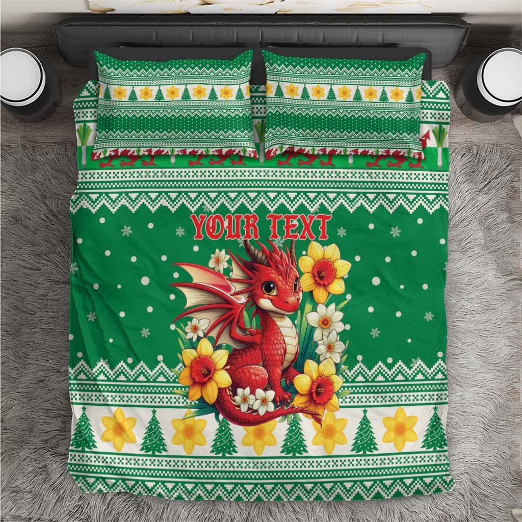 Personalized Wales Christmas Bedding Set Cute Red Welsh Dragon and Daffodils - Wonder Print Shop