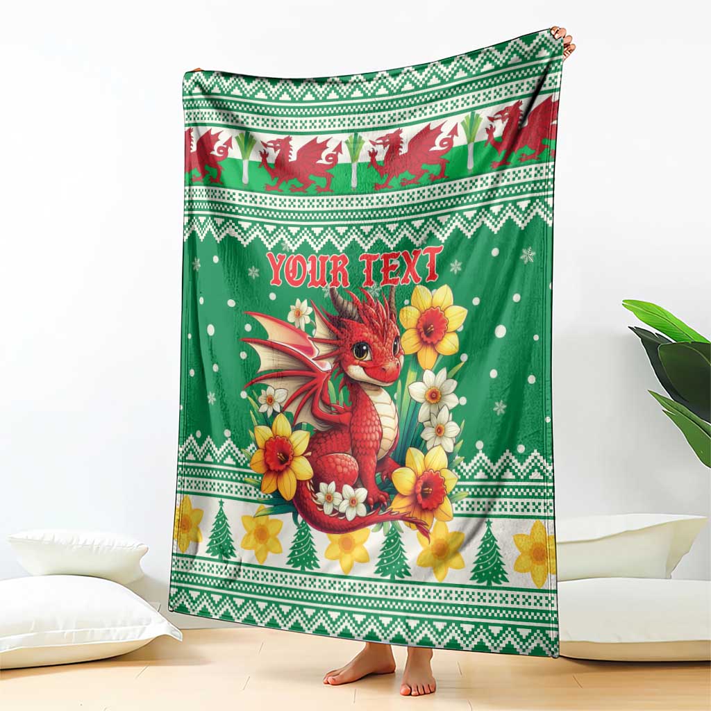 Personalized Wales Christmas Blanket Cute Red Welsh Dragon and Daffodils - Wonder Print Shop