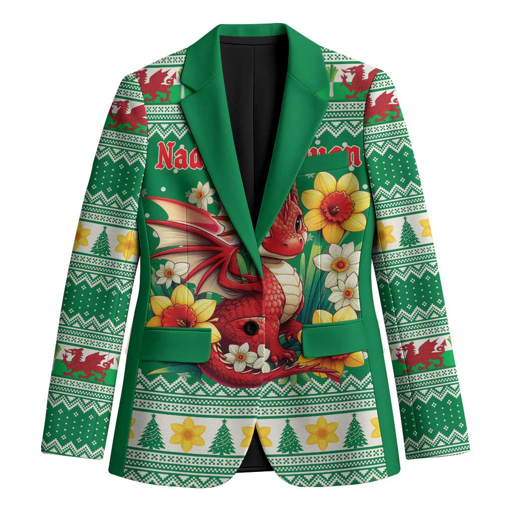 Personalized Wales Christmas Blazer Cute Red Welsh Dragon and Daffodils - Wonder Print Shop