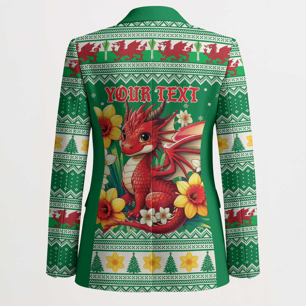 Personalized Wales Christmas Blazer Cute Red Welsh Dragon and Daffodils - Wonder Print Shop