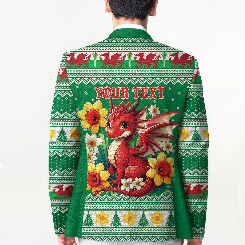 Personalized Wales Christmas Blazer Cute Red Welsh Dragon and Daffodils - Wonder Print Shop