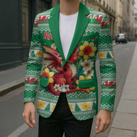 Personalized Wales Christmas Blazer Cute Red Welsh Dragon and Daffodils - Wonder Print Shop