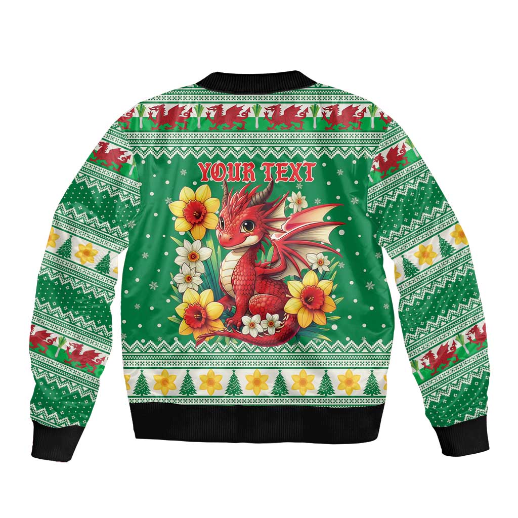 Personalized Wales Christmas Bomber Jacket Cute Red Welsh Dragon and Daffodils - Wonder Print Shop