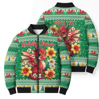 Personalized Wales Christmas Bomber Puffer Jacket Cute Red Welsh Dragon and Daffodils - Wonder Print Shop