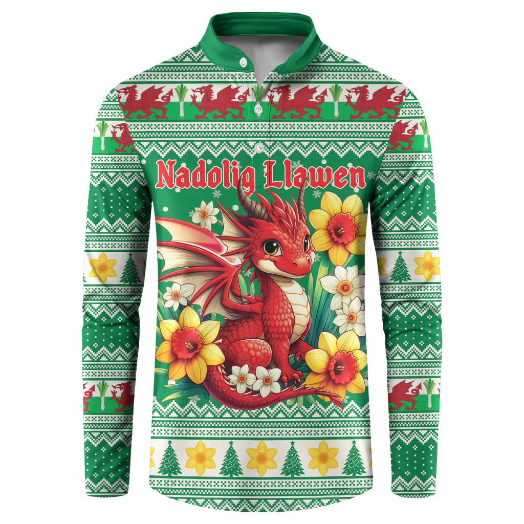 Personalized Wales Christmas Button Sweatshirt Cute Red Welsh Dragon and Daffodils - Wonder Print Shop