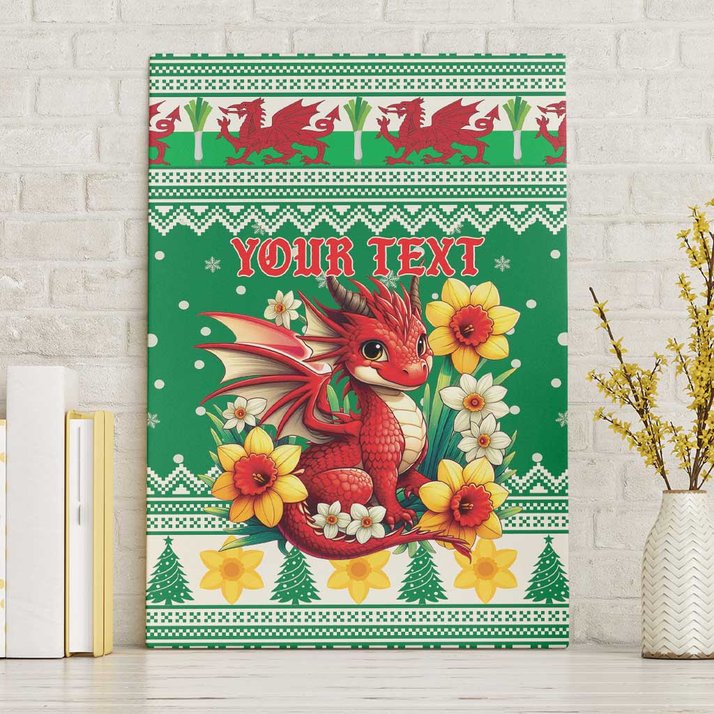 Personalized Wales Christmas Canvas Wall Art Cute Red Welsh Dragon and Daffodils - Wonder Print Shop