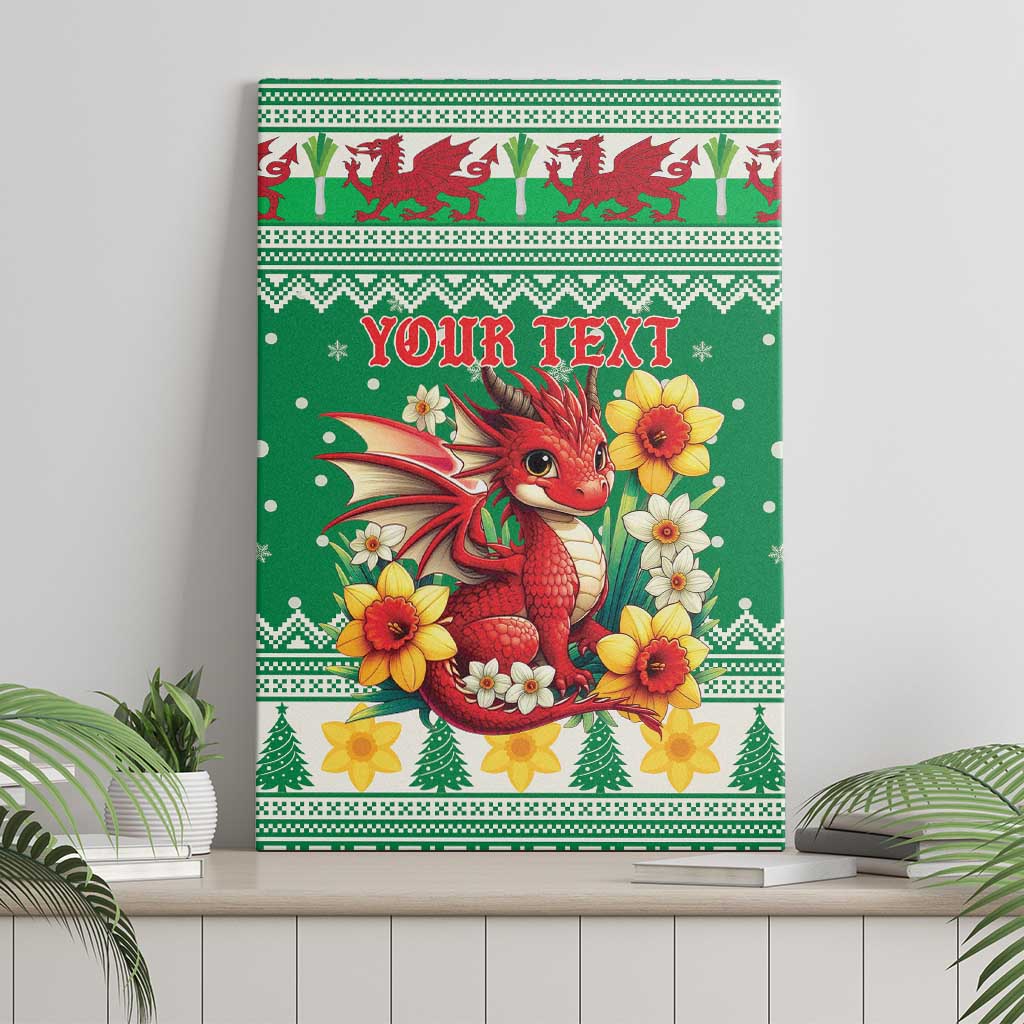 Personalized Wales Christmas Canvas Wall Art Cute Red Welsh Dragon and Daffodils - Wonder Print Shop