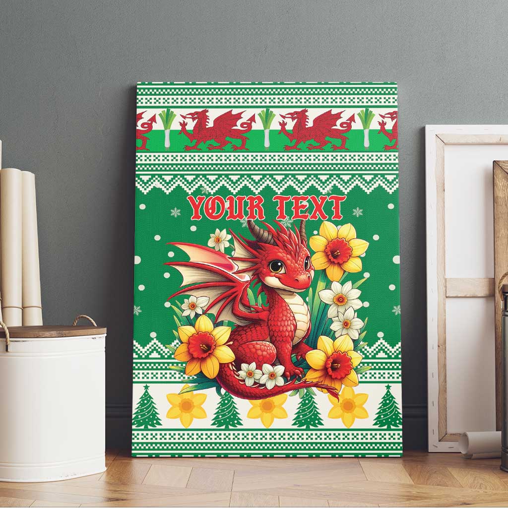 Personalized Wales Christmas Canvas Wall Art Cute Red Welsh Dragon and Daffodils - Wonder Print Shop