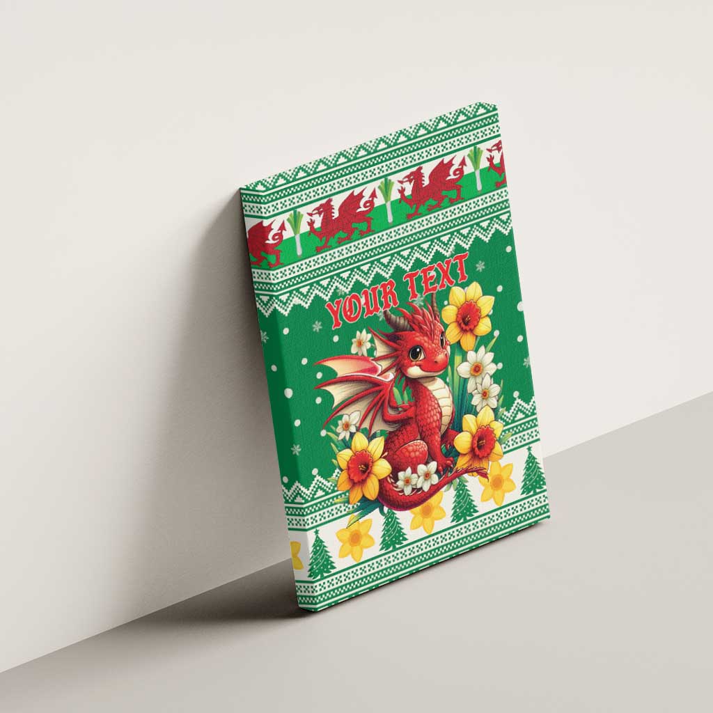 Personalized Wales Christmas Canvas Wall Art Cute Red Welsh Dragon and Daffodils - Wonder Print Shop
