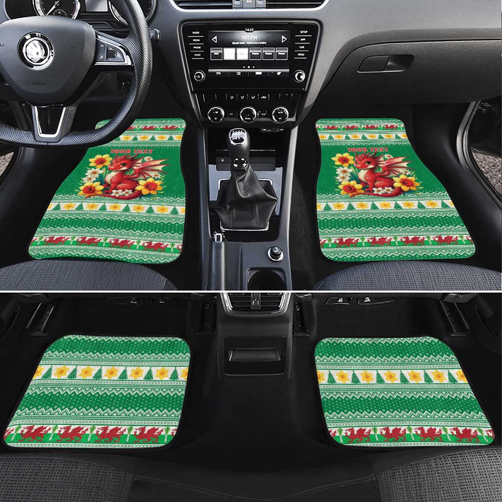 Personalized Wales Christmas Car Mats Cute Red Welsh Dragon and Daffodils - Wonder Print Shop