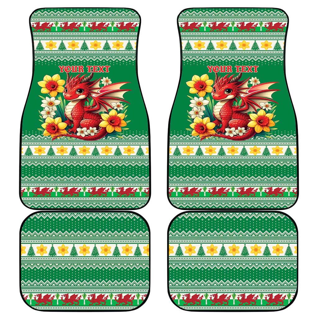 Personalized Wales Christmas Car Mats Cute Red Welsh Dragon and Daffodils - Wonder Print Shop