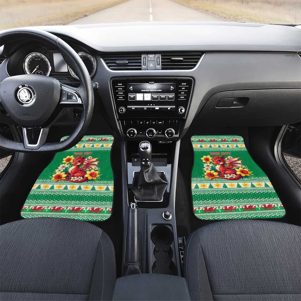 Personalized Wales Christmas Car Mats Cute Red Welsh Dragon and Daffodils - Wonder Print Shop