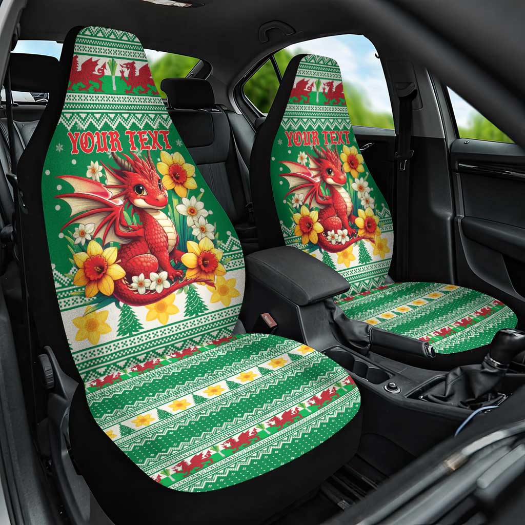 Personalized Wales Christmas Car Seat Cover Cute Red Welsh Dragon and Daffodils - Wonder Print Shop
