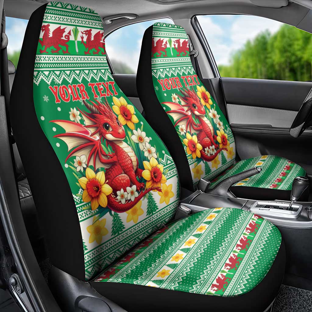 Personalized Wales Christmas Car Seat Cover Cute Red Welsh Dragon and Daffodils - Wonder Print Shop