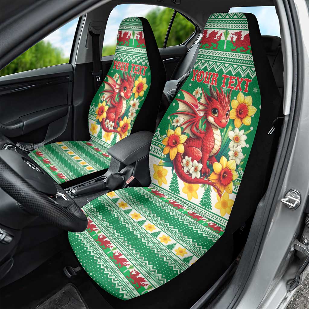 Personalized Wales Christmas Car Seat Cover Cute Red Welsh Dragon and Daffodils - Wonder Print Shop