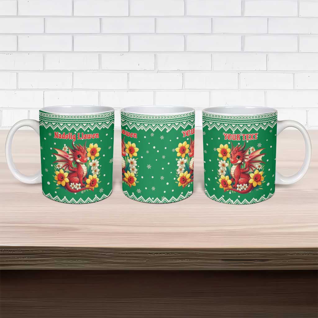 Personalized Wales Christmas Ceramic Mug Cute Red Welsh Dragon and Daffodils - Wonder Print Shop