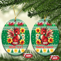 Personalized Wales Christmas Ceramic Ornament Cute Red Welsh Dragon and Daffodils - Wonder Print Shop