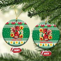 Personalized Wales Christmas Ceramic Ornament Cute Red Welsh Dragon and Daffodils - Wonder Print Shop