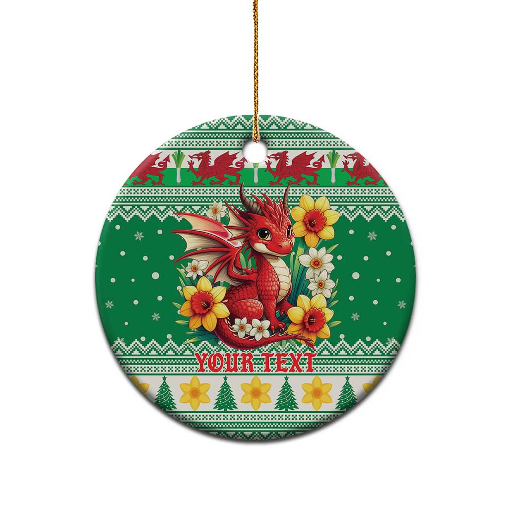Personalized Wales Christmas Ceramic Ornament Cute Red Welsh Dragon and Daffodils - Wonder Print Shop
