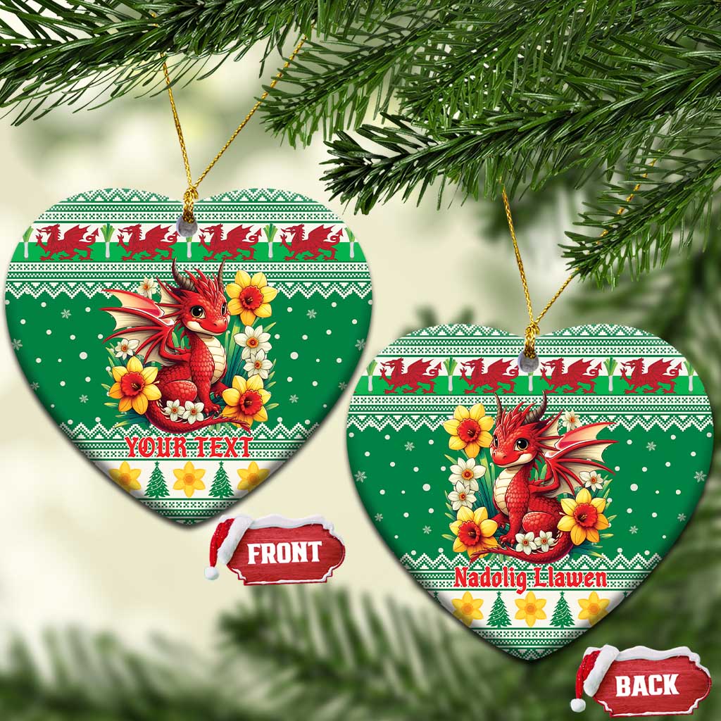 Personalized Wales Christmas Ceramic Ornament Cute Red Welsh Dragon and Daffodils - Wonder Print Shop